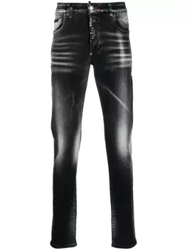 Philipp Plein прямые джинсы с эффектом потертости, черный