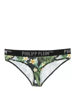 Philipp Plein трусы-брифы с цветочным принтом и логотипом, зеленый