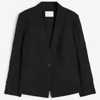 Пиджак H&M Embroidered, черный