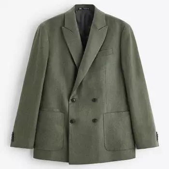 Пиджак Zara Double-breasted Linen, хаки