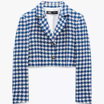 Пиджак Zara Textured Cropped, синий/голубой