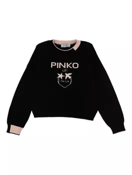 Pinko Kids свитер вязки интарсия с логотипом, черный