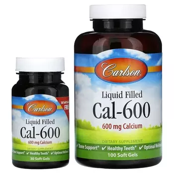 Добавка Carlson Cal-600 с жидким наполнением, 600 мг, 100 + 30 мягких таблеток