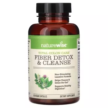 Добавка NatureWise Total Colon Care Fibre Detox & Cleanse, 60 веганских капсул