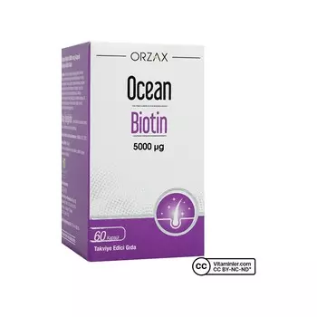 Пищевая добавка Ocean Biotin, 60 капсул 5000 мкг.