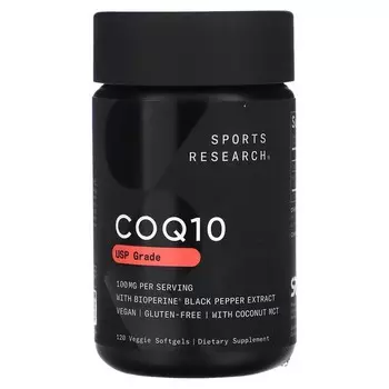 Добавка Sports Research CoQ10, 100 мг, 120 мягких желатиновых капсул