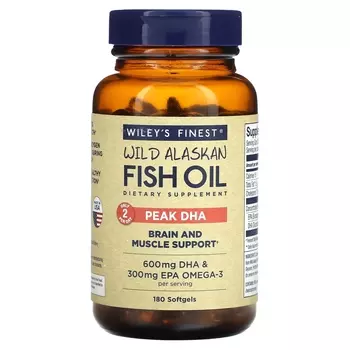 Добавка Wiley's Finest Wild Alaskan Fish Oil Peak DHA, 180 мягких таблеток