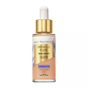 Питательная тональная основа с сывороткой Max Factor Miracle Pure 2 в 1 Skin Reset с веганской формулой, обогащенная ниацинамидом и бисабололом №. 30-40 Светлый к Светлому, 30 мл