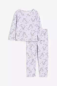 Пижама из хлопкового джерси H&M, фиолетовый