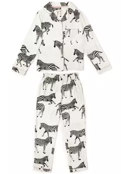 Пижама Zebra Print Revere Collar Button Up Set Chelsea Peers, белый