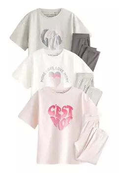 Пижамы Slogan Set 3 Pack Next, цвет pink grey white