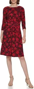 Платье 3/4 Sleeve Jersey Ruched Fit-and-Flare Tommy Hilfiger, цвет Winetasting/Chilli Pepper