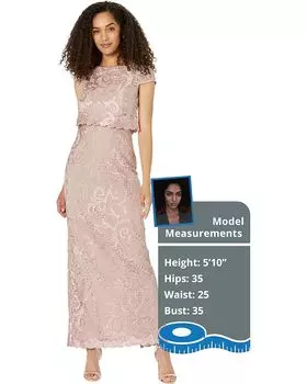 Платье Adrianna Papell Embroidered Lace Long Pop Over Mob Column Gown, цвет Dusty Rose