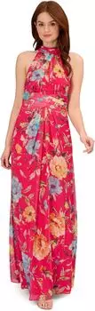 Платье Adrianna Papell Printed Chiffon Mock Neck Halter Long Gown, цвет Pink Multi