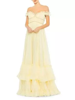 Платье Babydoll с открытыми плечами Mac Duggal, цвет Butter