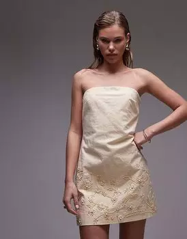 Платье-бандо Topshop с вышивкой из рафии цвета пахты