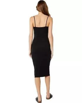 Платье Bebe Button Front Rib Midi Dress, черный