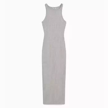 Платье Bershka Ribbed Midi, серый