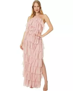 Платье Betsy & Adam Long Mesh Multi Tier Tie Neck, цвет Blush