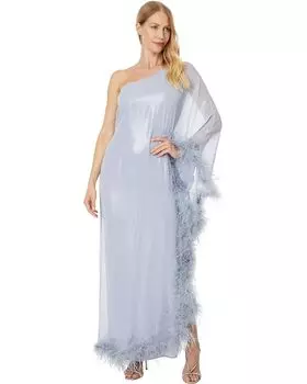 Платье Betsy & Adam Long One Shoulder with Feather, серый