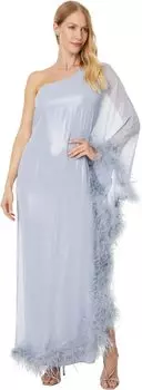 Платье Betsy & Adam Long One Shoulder with Feather, серый