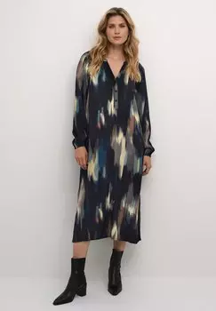 Платье Camisero Kaffe BPELLA LONG SLEEVES V-NOTCH NECK, черный/синий/коричневый водный принт