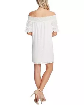 Платье CeCe Off-the-Shoulder Clip Dot Dress, цвет Soft Ecru