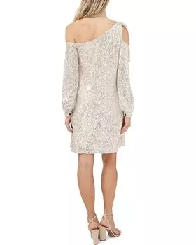 Платье CeCe One Shoulder Ruffled Sequin Dress, цвет Champagne