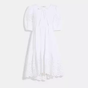 Платье Coach Outlet Broderie Anglaise Puff Sleeve In Organic Cotton, белый