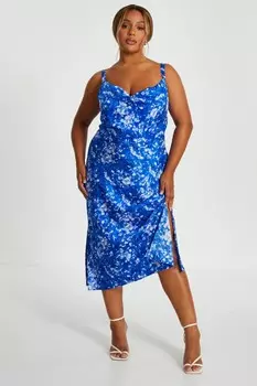 Платье Curve Blue Ditsy Floral сатиновое мидакси QUIZ Clothing