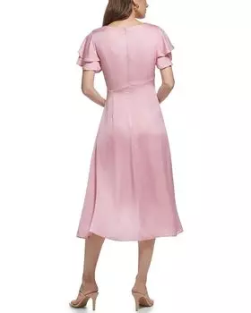 Платье DKNY Double Ruffled V-Neck Dress, цвет Powder
