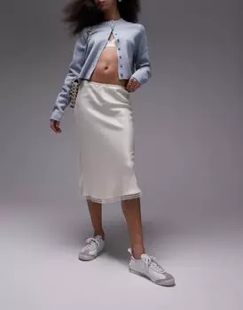 Платье длиной до колена с открытыми плечами Topshop, кружево цвета слоновой кости