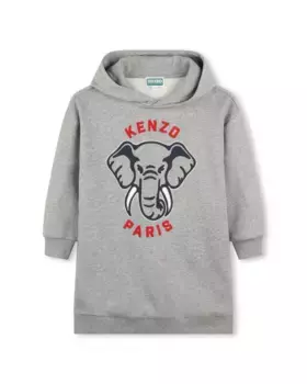 Платье для девочек с длинными рукавами и капюшоном Kenzo Kids, светло-серый