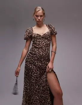 Платье для особых случаев Topshop с животным принтом и присборенными рукавами