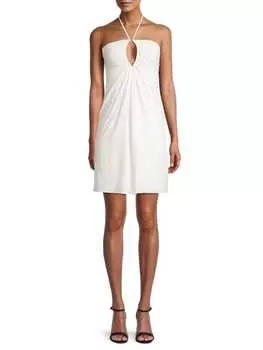 Платье Fia Halston Heritage с рюшами и бретелью через шею, белый