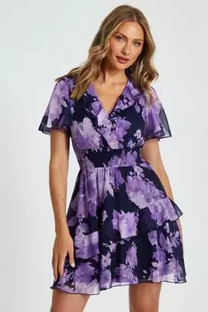 Платье-фигуристка с цветочным принтом темно-синего цвета QUIZ Clothing