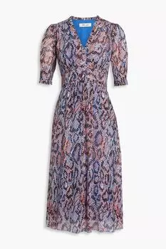 Платье Fleur из крепдешина со змеиным принтом и оборками DIANE VON FURSTENBERG, синий
