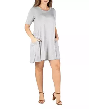 Платье-футболка с карманами и длиной до колена больших размеров 24seven Comfort Apparel, серый