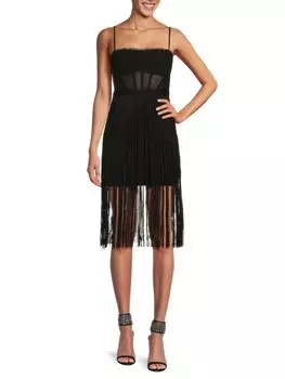 Платье-футляр с корсетом и бахромой Bcbgmaxazria, черный