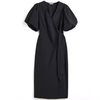 Платье H&M Puff-sleeved Wrap, черный