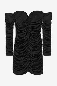 Платье H&M Gathered Off-the-shoulder, черный