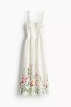 Платье H&M Printed Linen-blend, белый