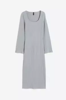 Платье H&M Ribbed Bodycon, светло-серый