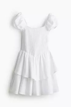 Платье H&M Tiered-skirt Smocked, белый
