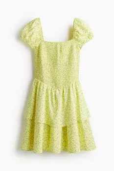 Платье H&M Tiered-skirt Smocked, желтый