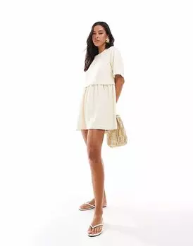 Платье-халат Miss Selfridge с короткими рукавами в рубчик, желтого цвета