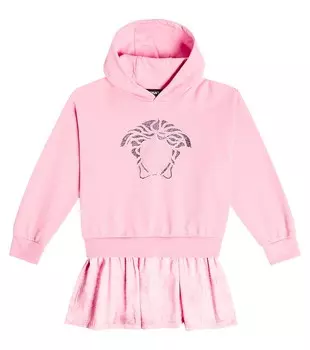 Платье-худи из хлопкового джерси с декором medusa Versace Kids, мультиколор