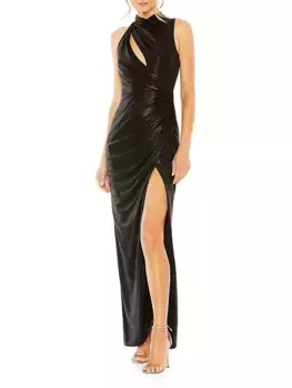 Платье Ieena из ламе с высоким воротником Mac Duggal, черный