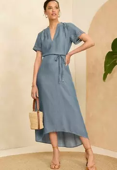 Платье из денима SHORT SLEEVE CROCHET DETAIL MIDI-REGULAR FIT Love & Roses, синий