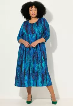 Платье из джерси ABSTRACT LEAF PRINT 3/4 SLEEVE Ulla Popken, бирюзовый